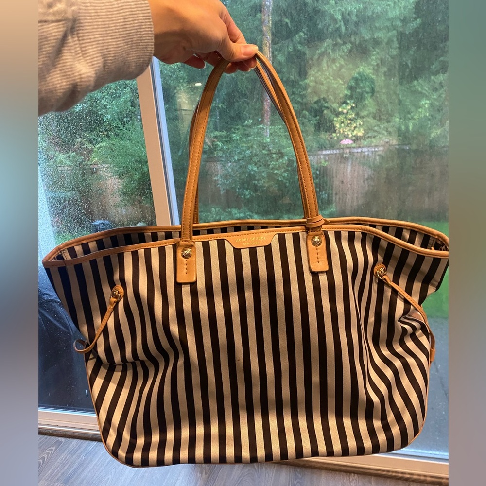 Henri Bendel Black and Tan Striped Tote